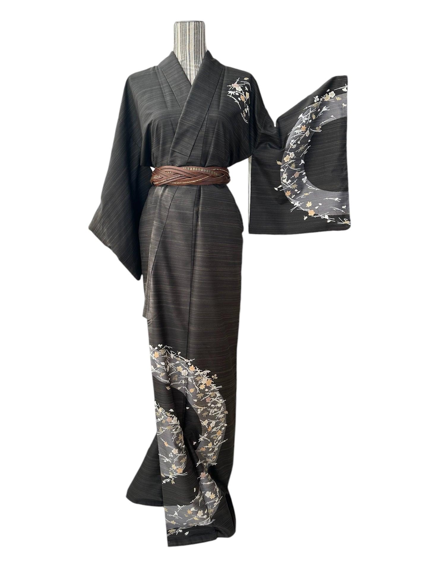 Pongee Silk Ruskea Tsukesage Kimono