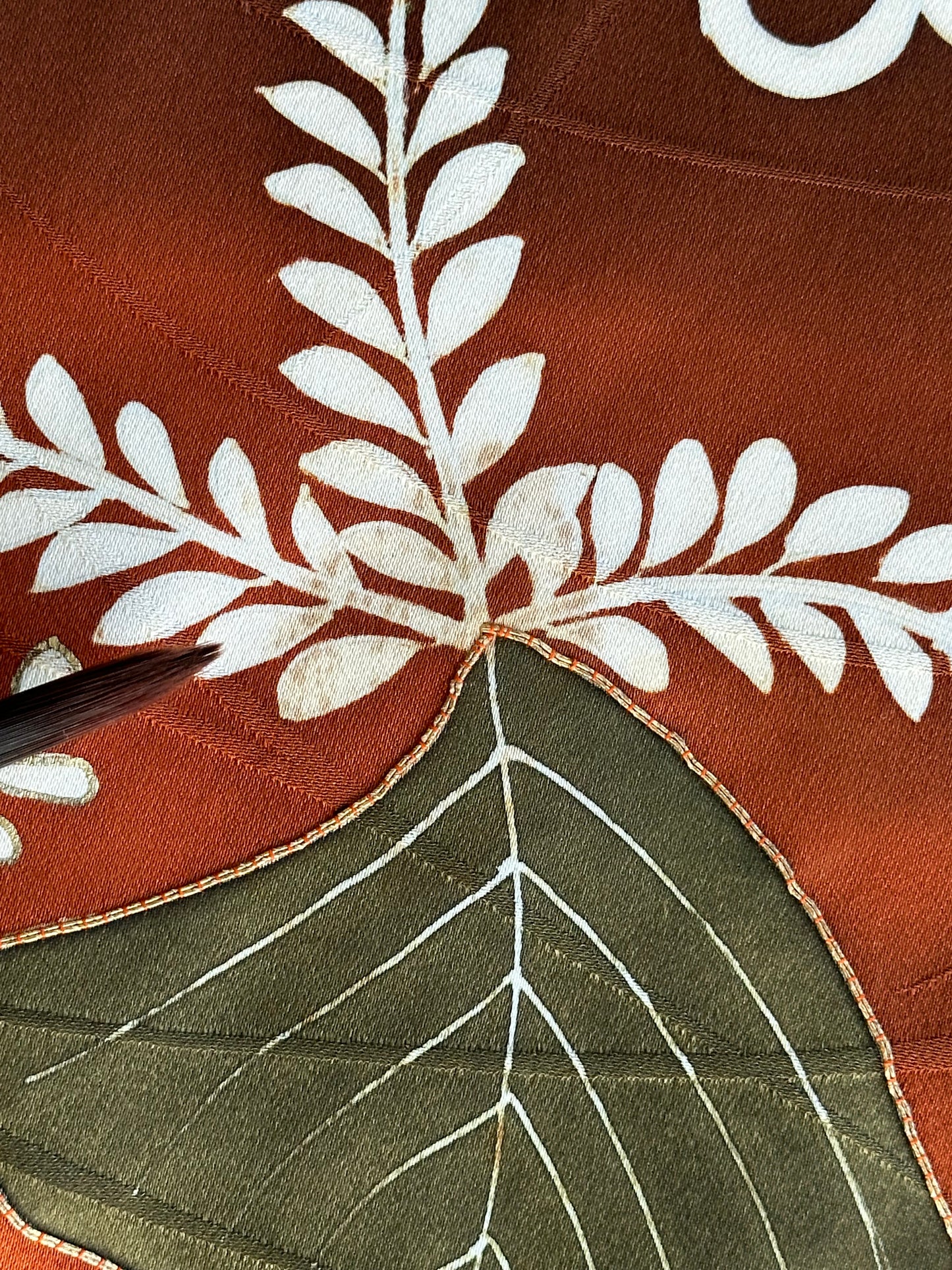 Vintage ruskea ja oranssi Tsukesage kimono