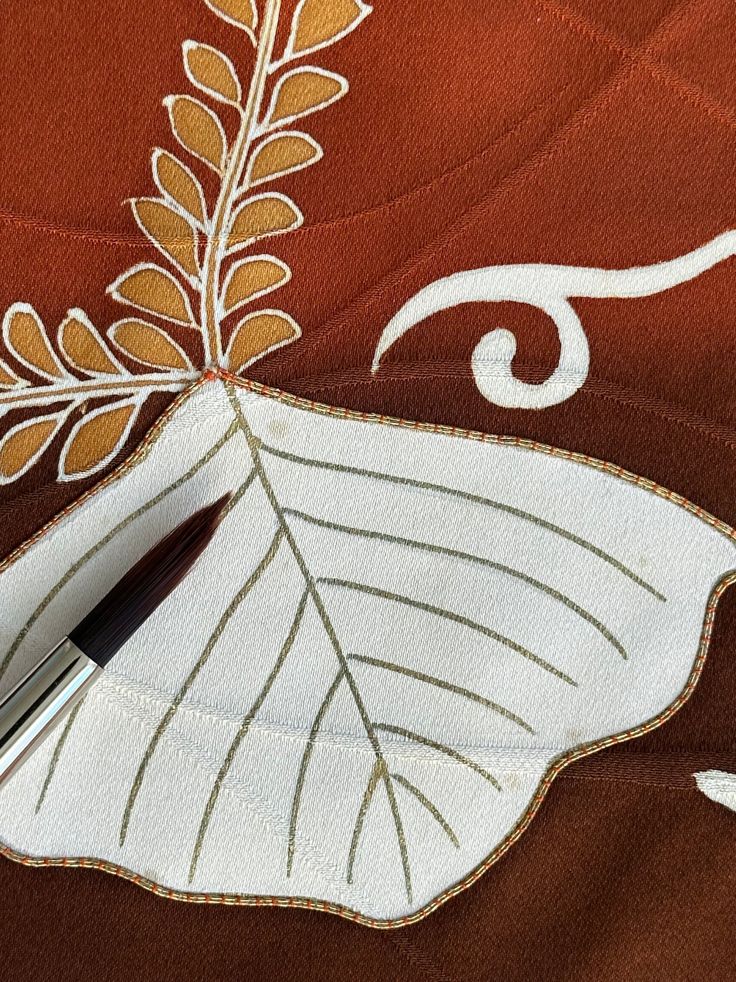 Vintage ruskea ja oranssi Tsukesage kimono
