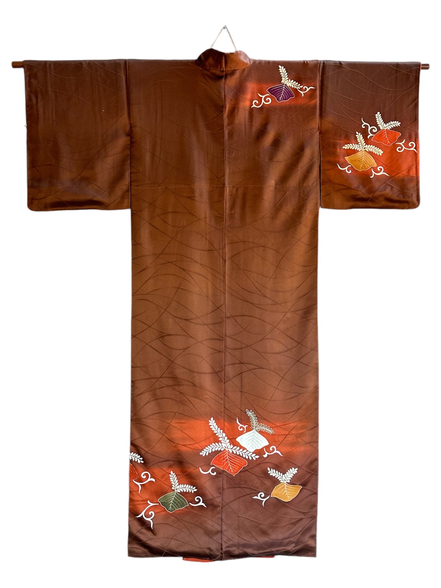 Vintage ruskea ja oranssi Tsukesage kimono