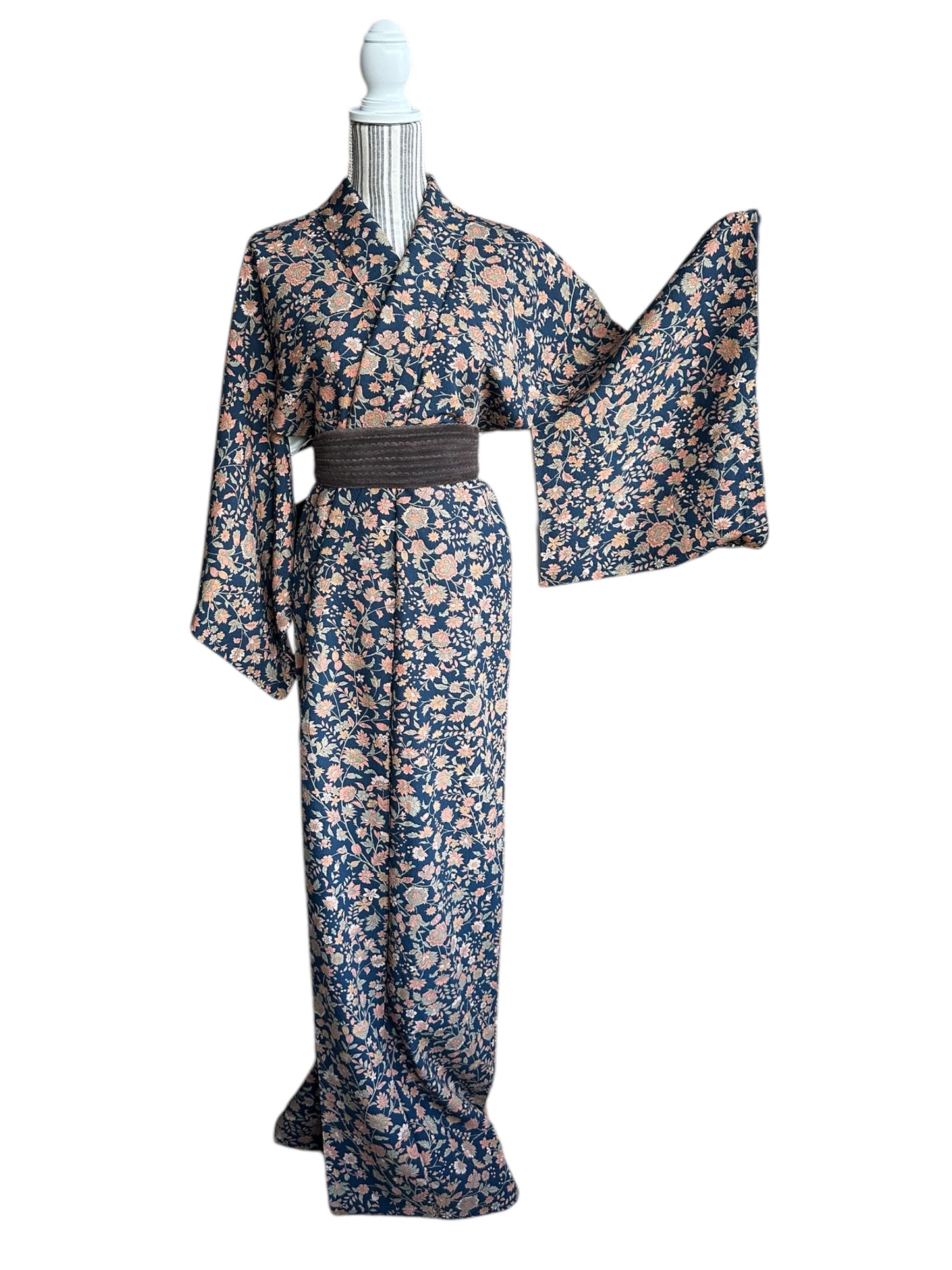 Kimono Komon Floral Albastru Indigo