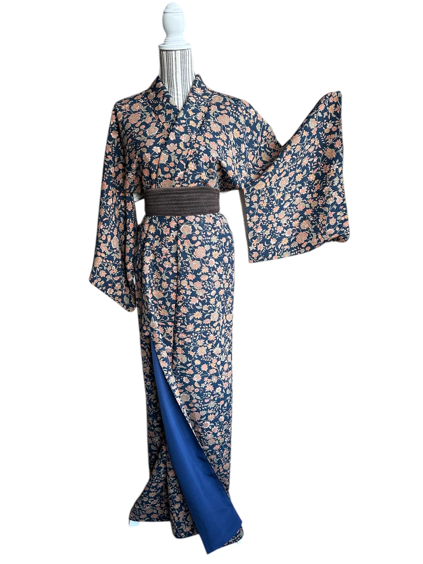 Kimono Komon Floral Albastru Indigo