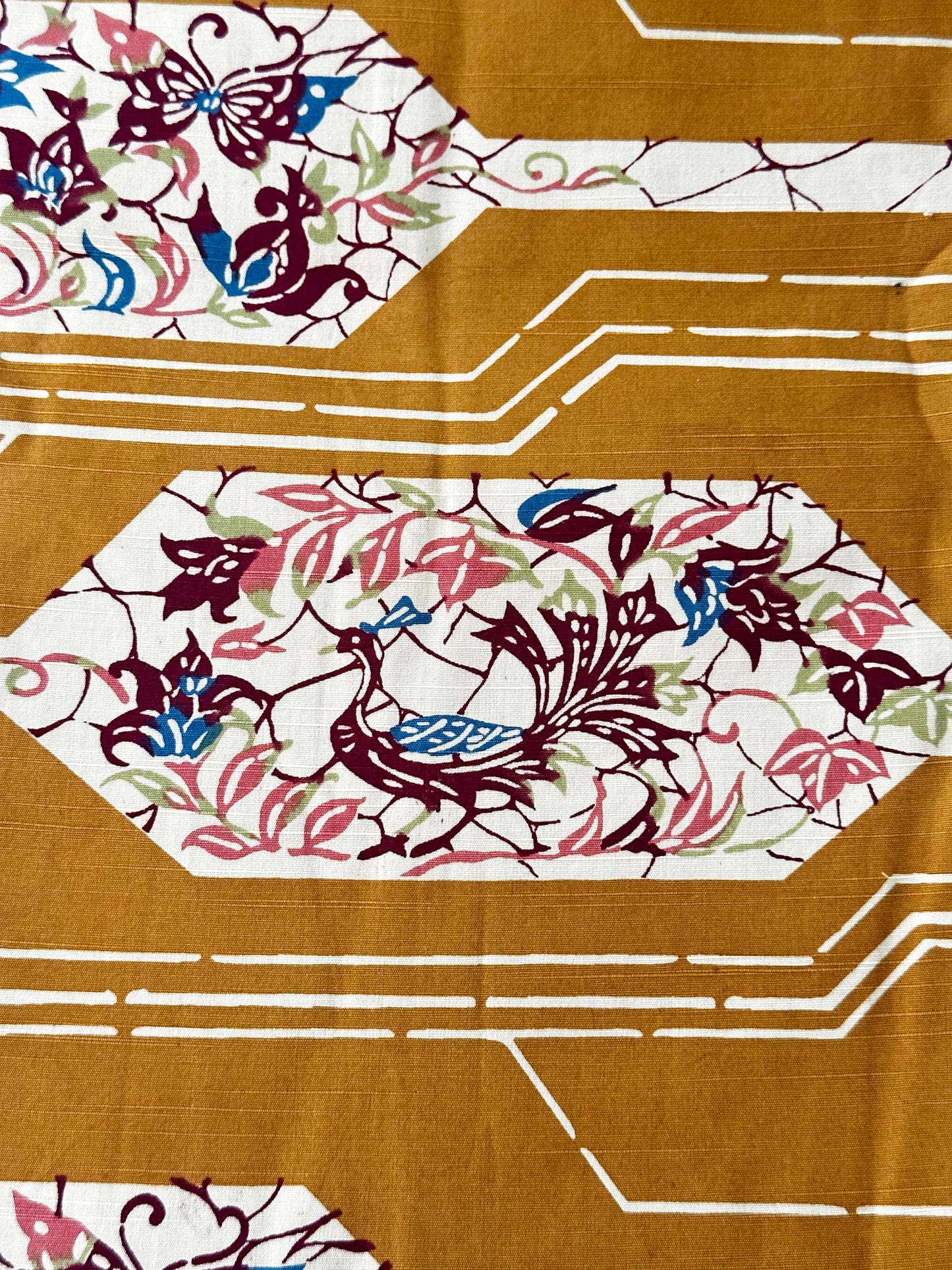 Vintage Mustard-Burgundy Fukuro Obi