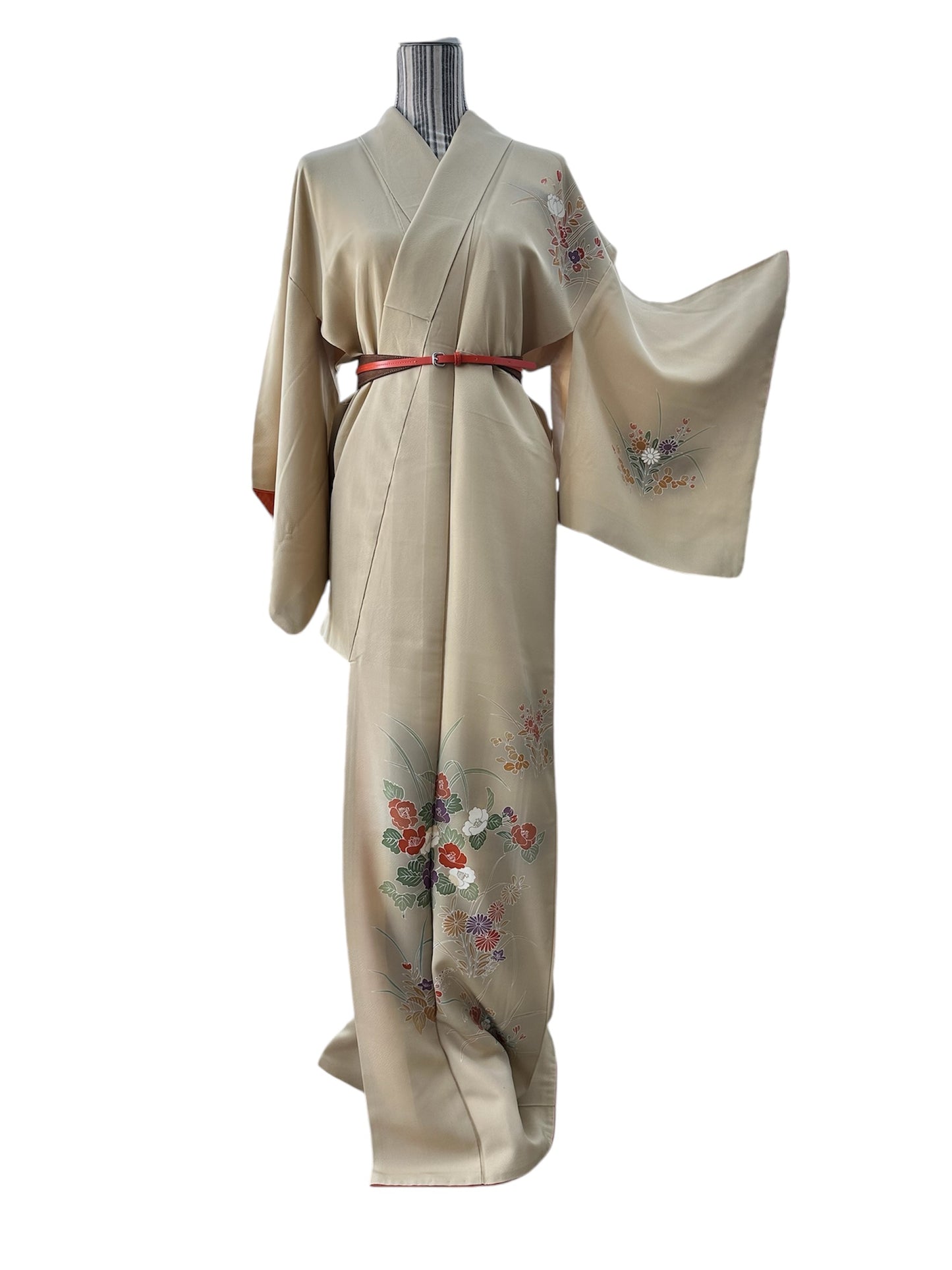 Kimono cu flori bej