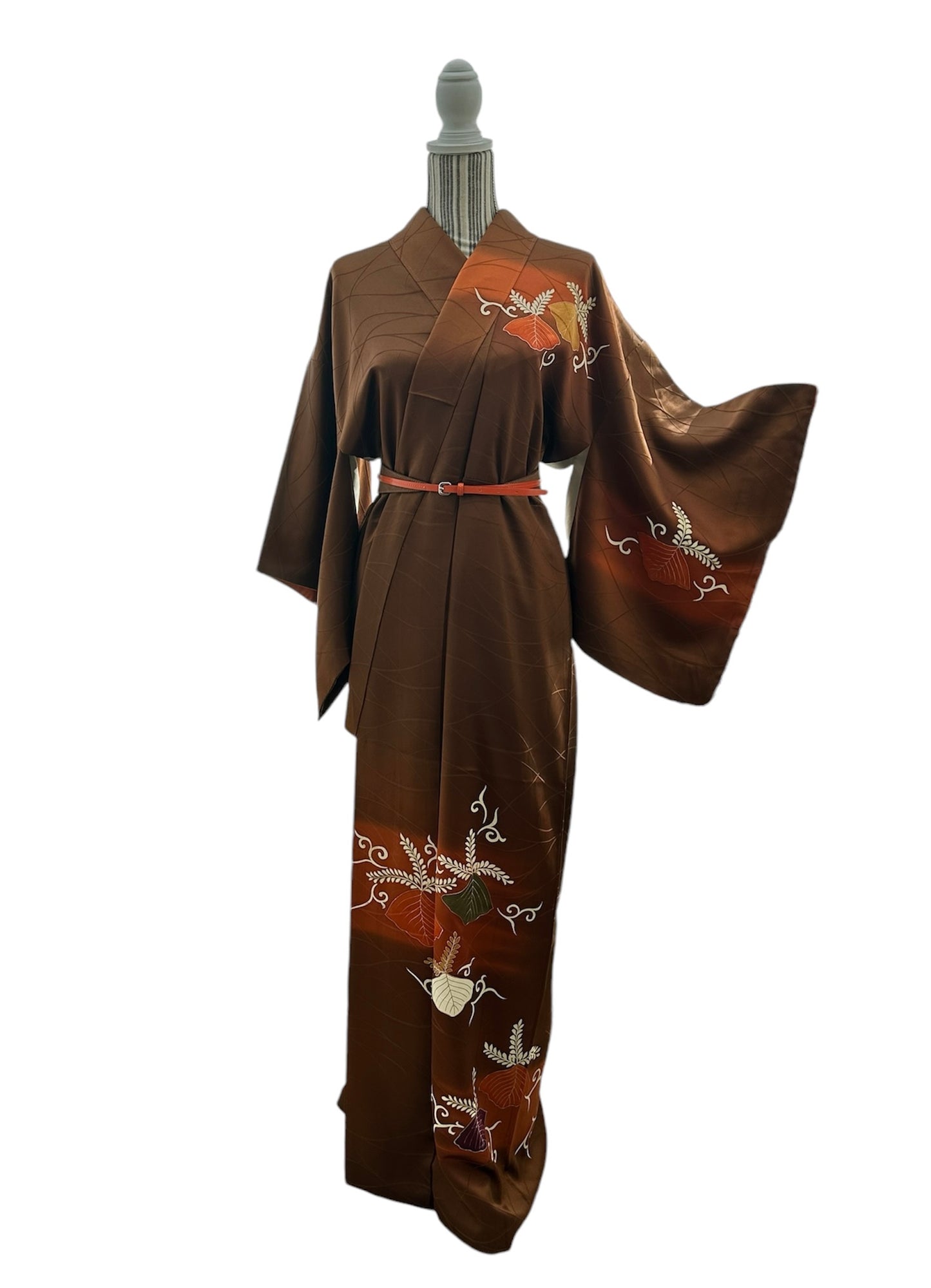 Vintage ruskea ja oranssi Tsukesage kimono