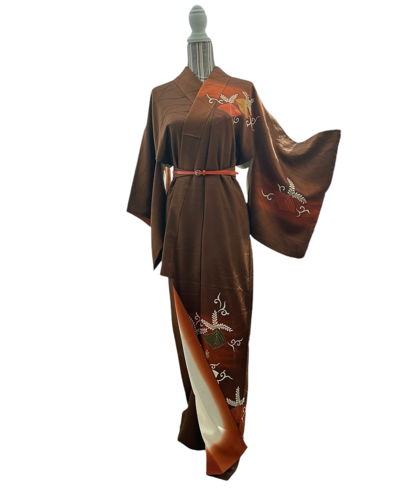 Vintage ruskea ja oranssi Tsukesage kimono