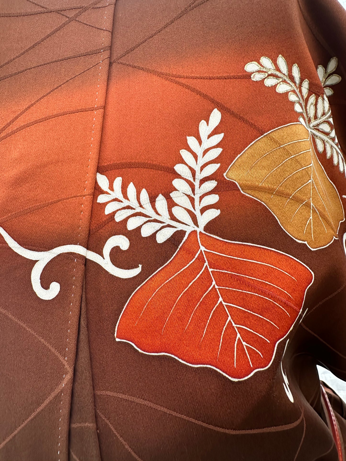 Vintage ruskea ja oranssi Tsukesage kimono
