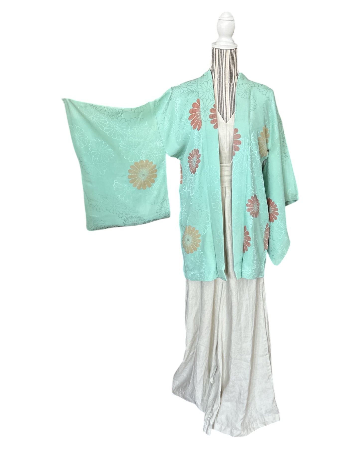 Sini-turkoosi Chrysanthemum Haori