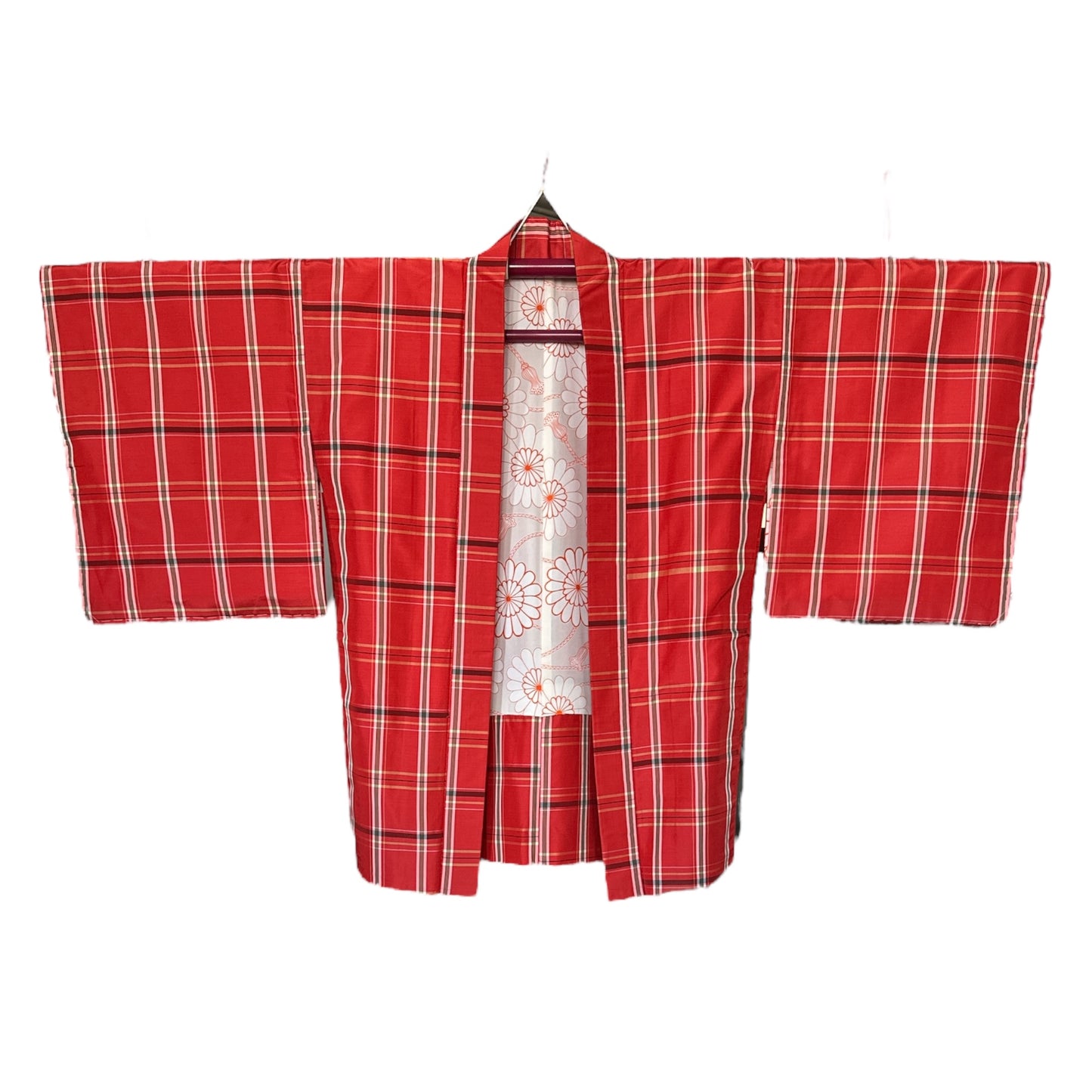 Punaruutuinen Pongee Haori