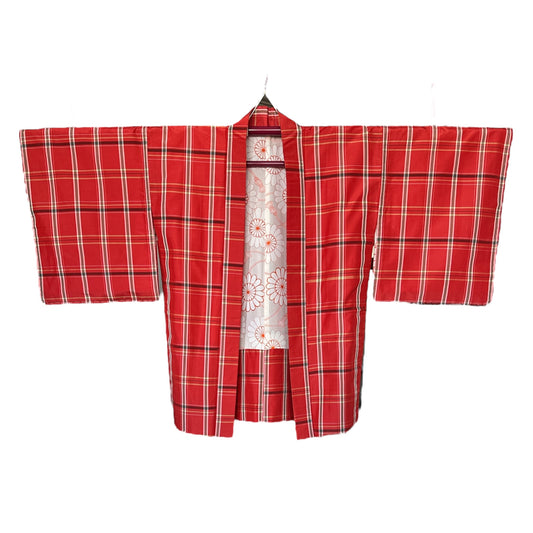 Red Checkered Pongee Haori