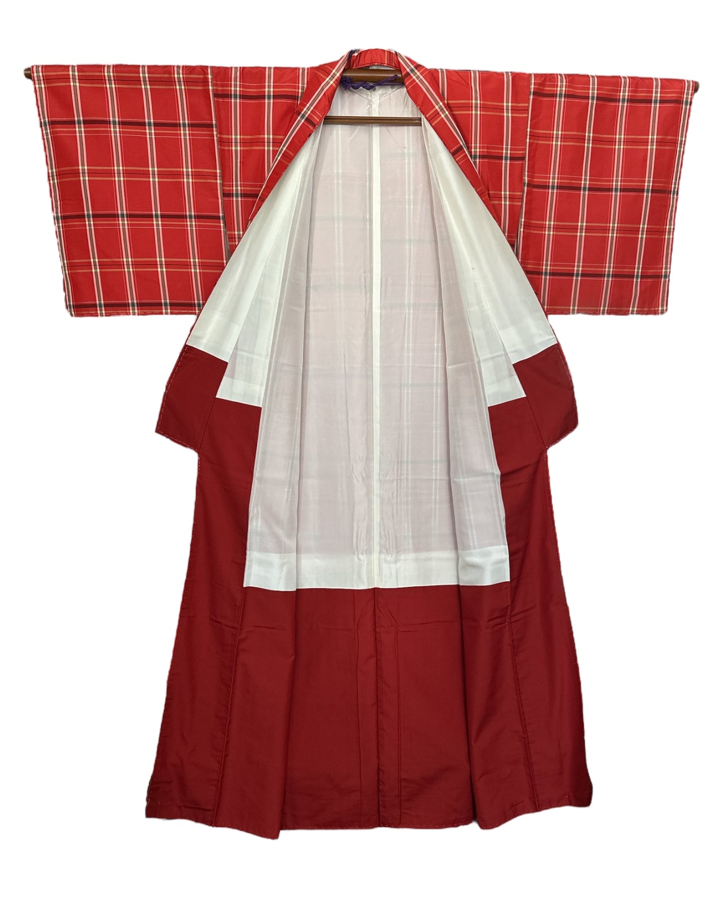 Punaruutuinen pongee-kimono