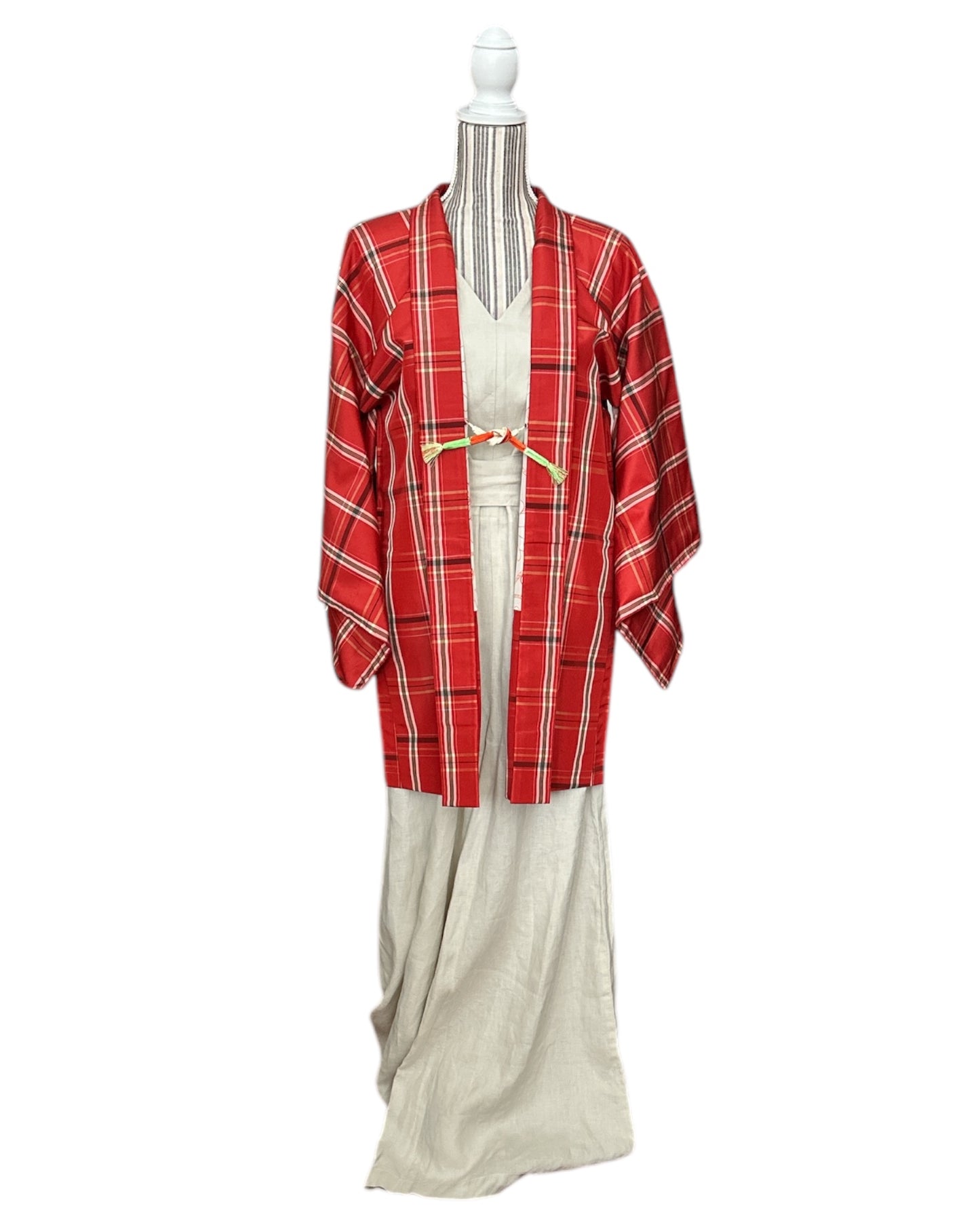 Punaruutuinen Pongee Haori