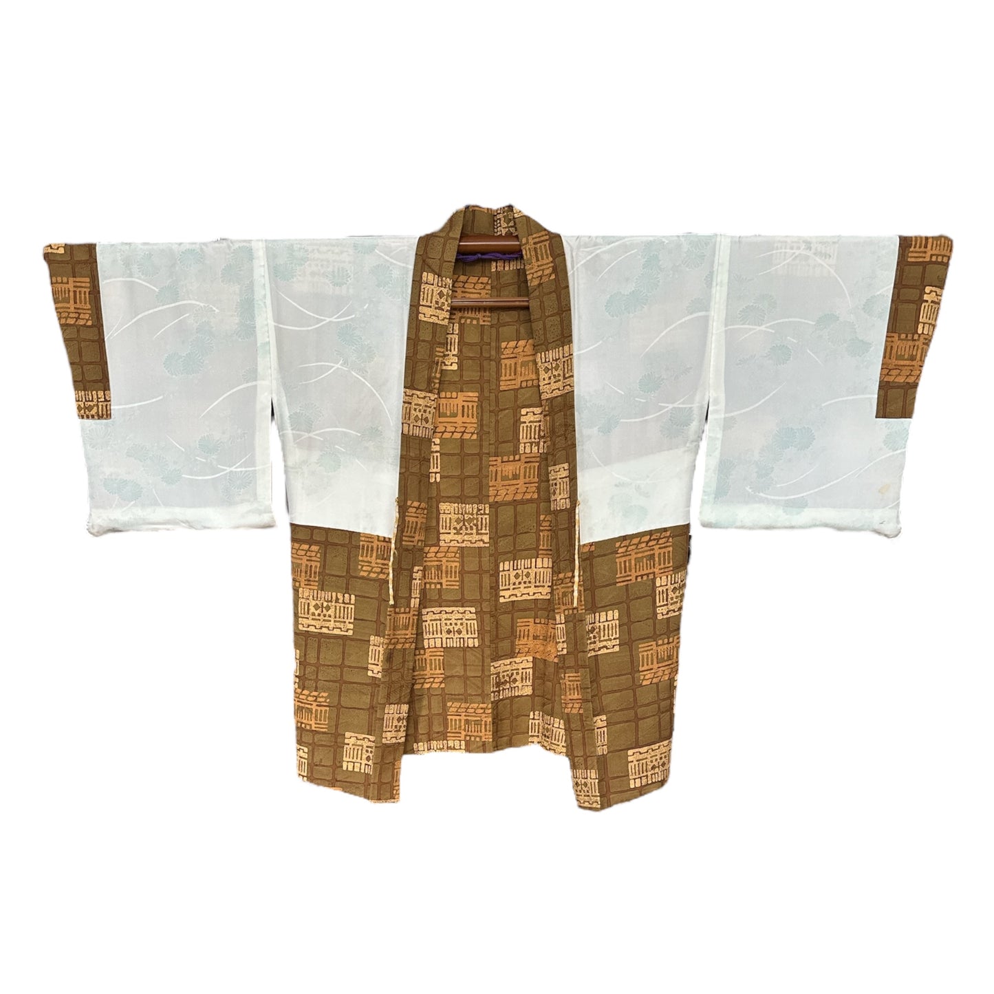Haori în Nuanțe Pământii, cu Model Geometric