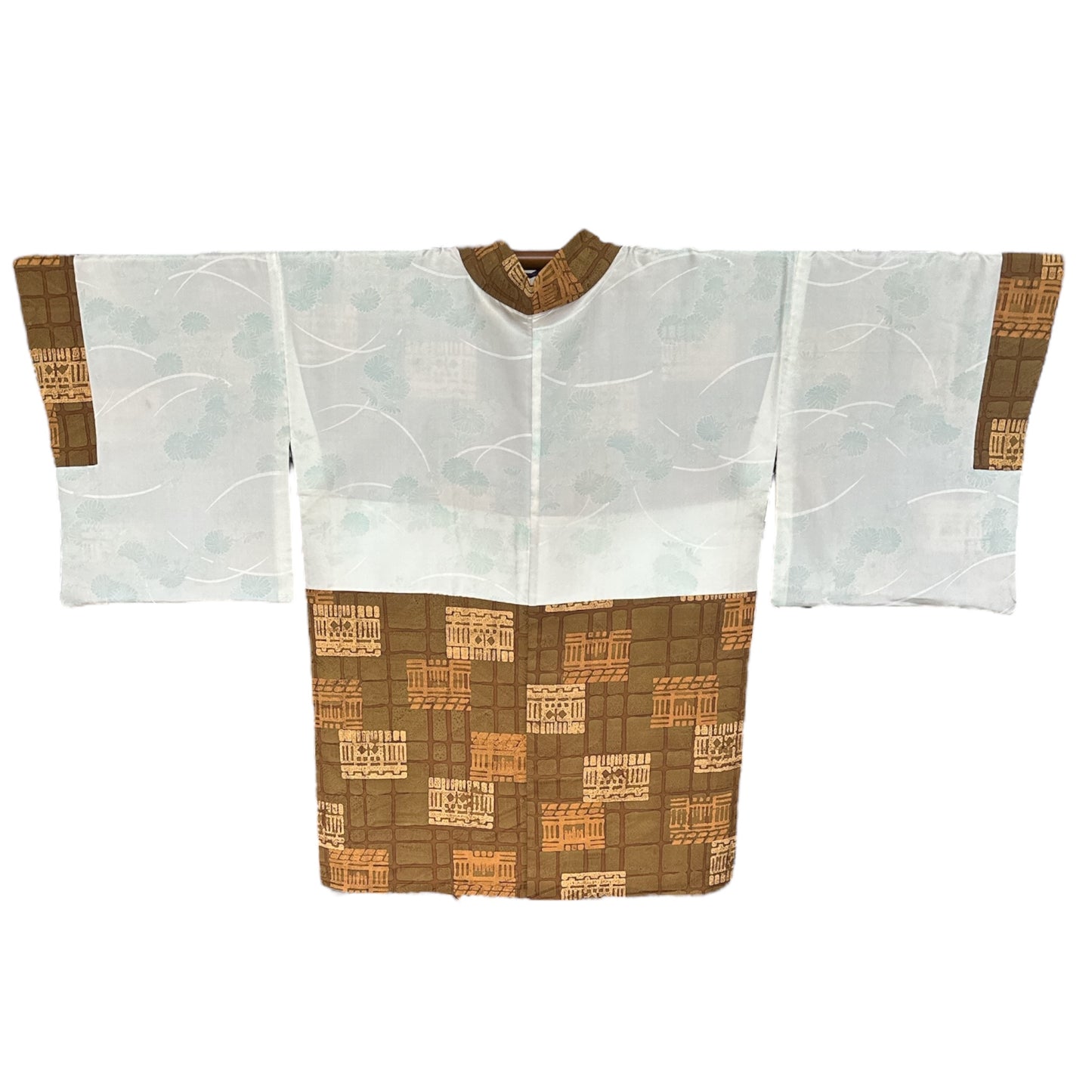 Haori în Nuanțe Pământii, cu Model Geometric