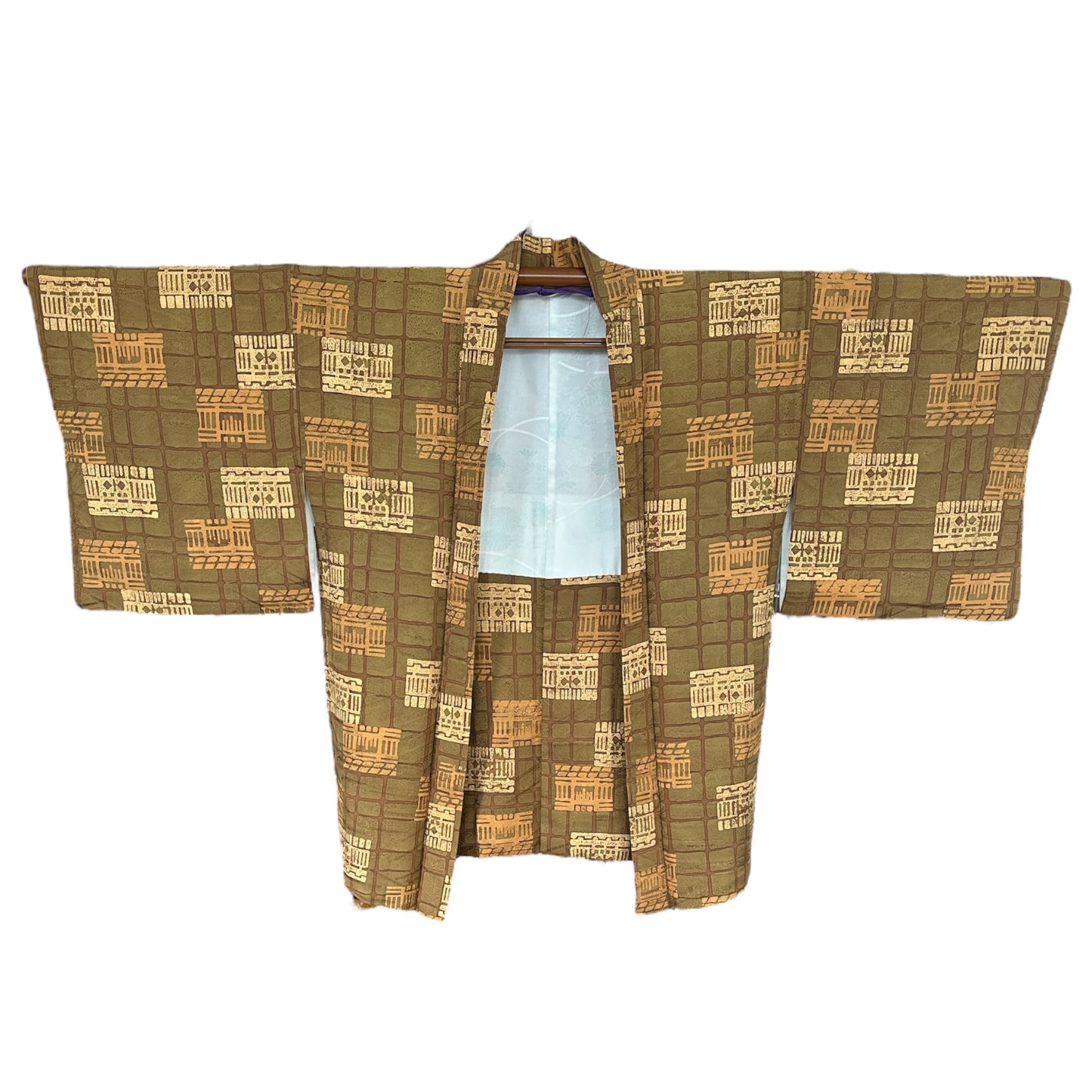 Haori în Nuanțe Pământii, cu Model Geometric