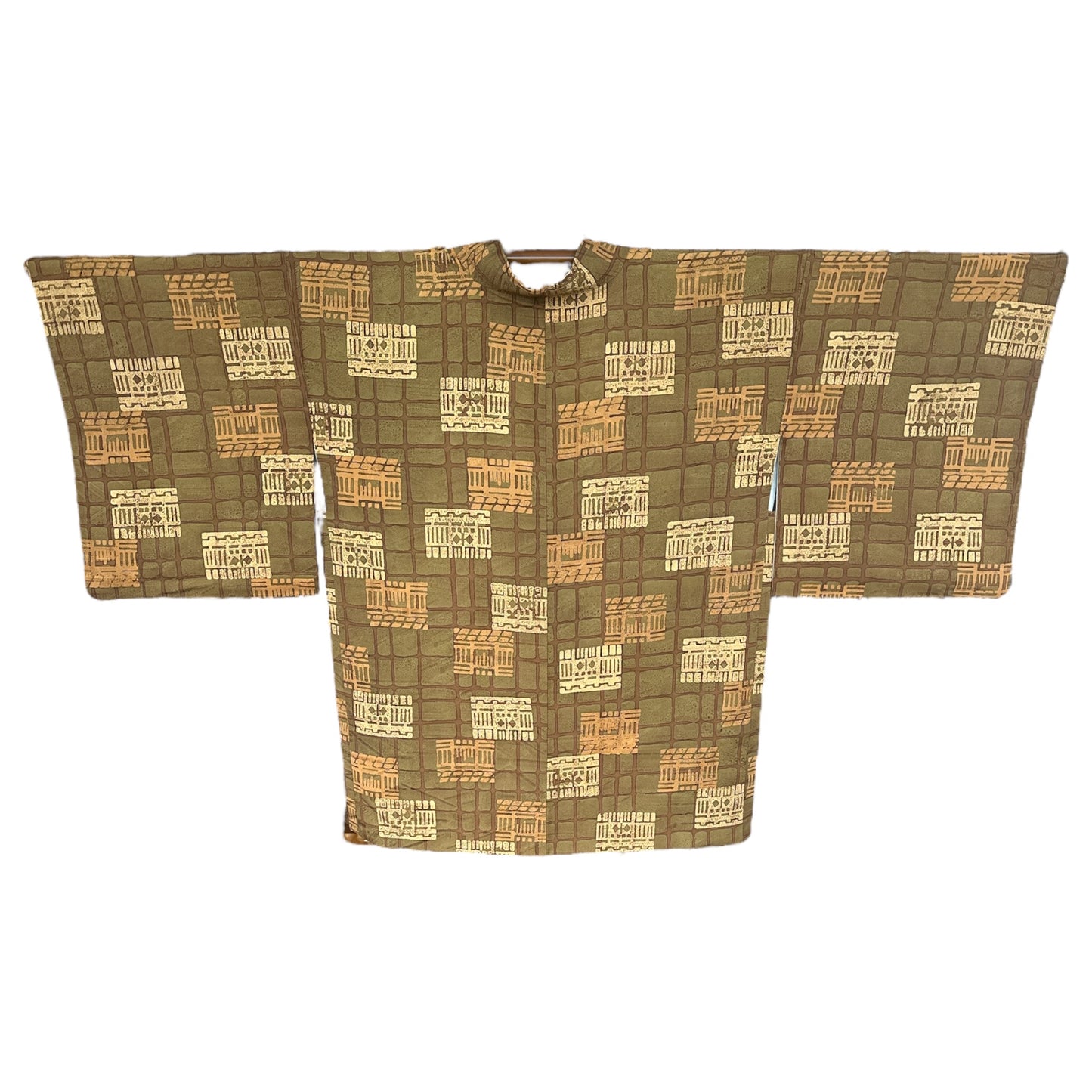 Haori în Nuanțe Pământii, cu Model Geometric
