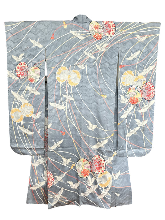 Furisode Kimono with Hand Drums & Cranes