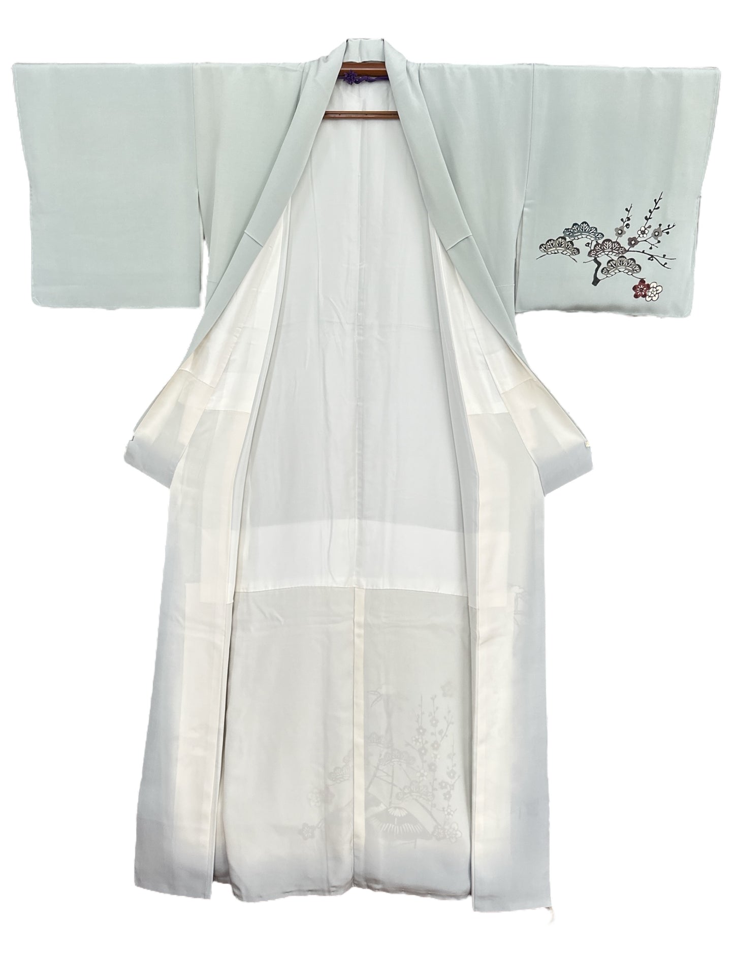 Soft Grey Kimono with Birds&Flowers