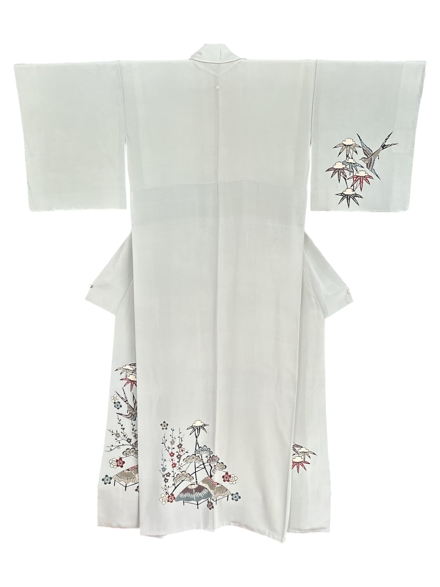 Soft Grey Kimono with Birds&Flowers