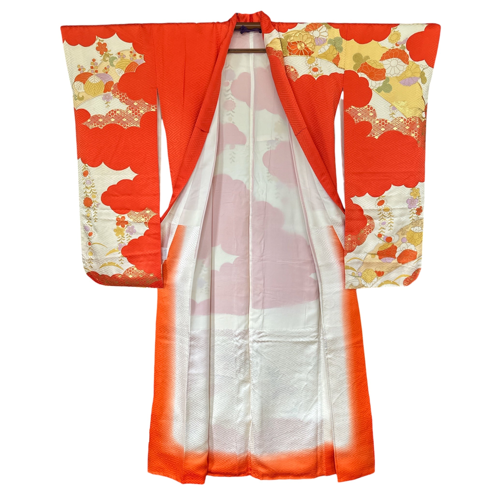 Golden Cloud Geometric Vintage Furisode – Kimono for Life