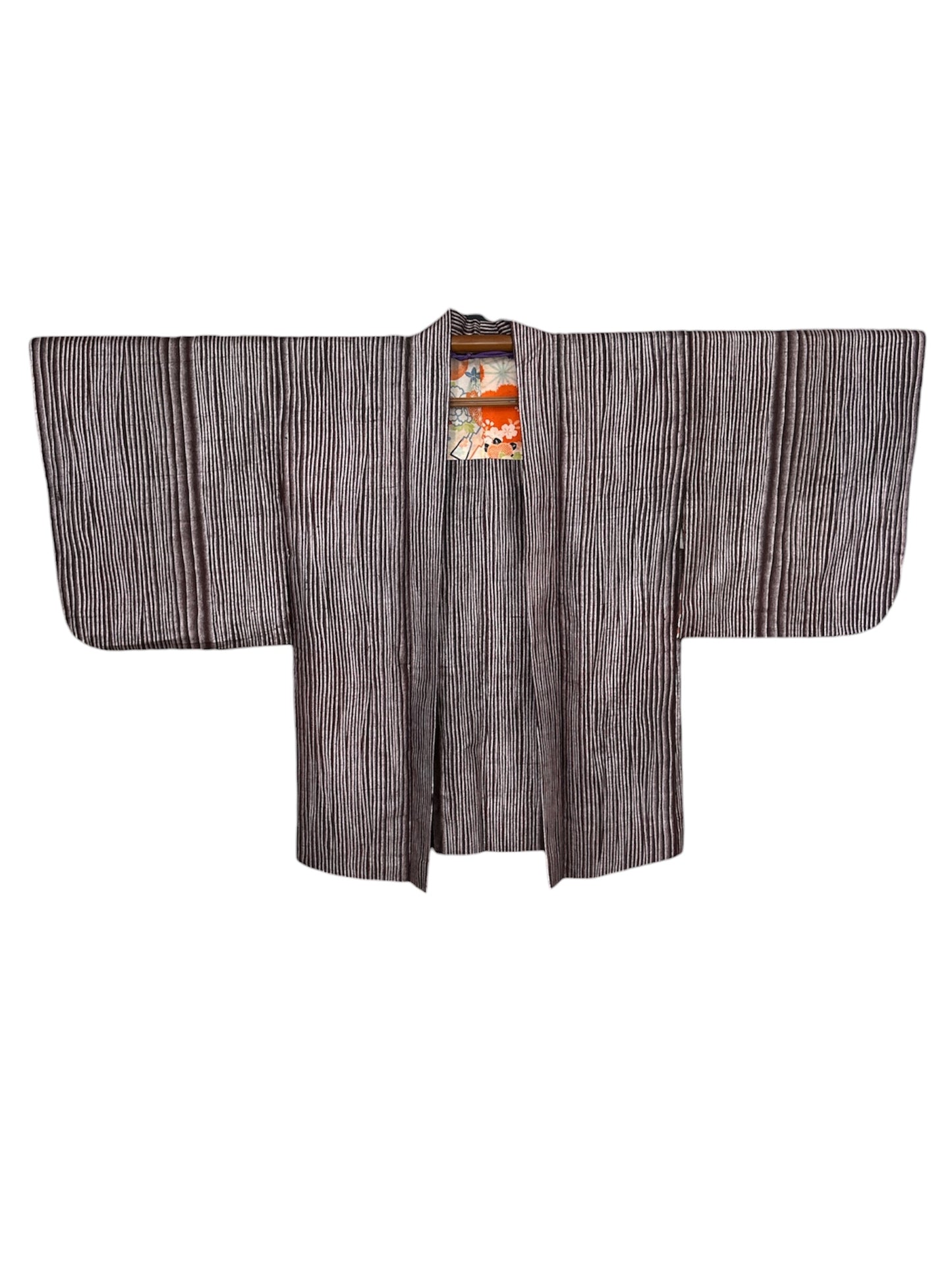Vintage Silk Haori – Plum & Silver Woven Jacket