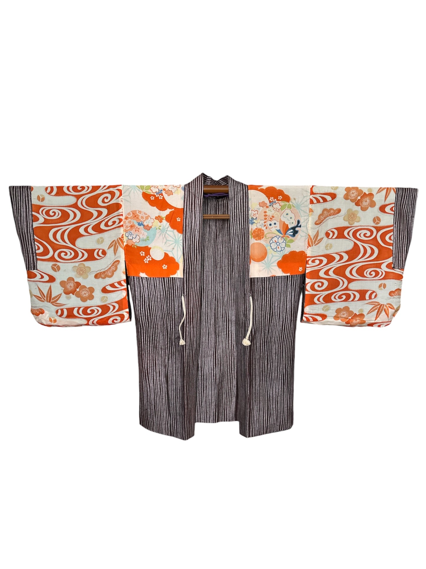 Vintage Silk Haori – Plum & Silver Woven Jacket
