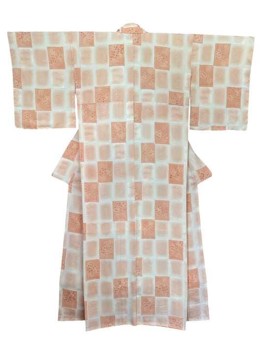 Vintage Silk Komon Kimono – Ivory & Apricot Harmony