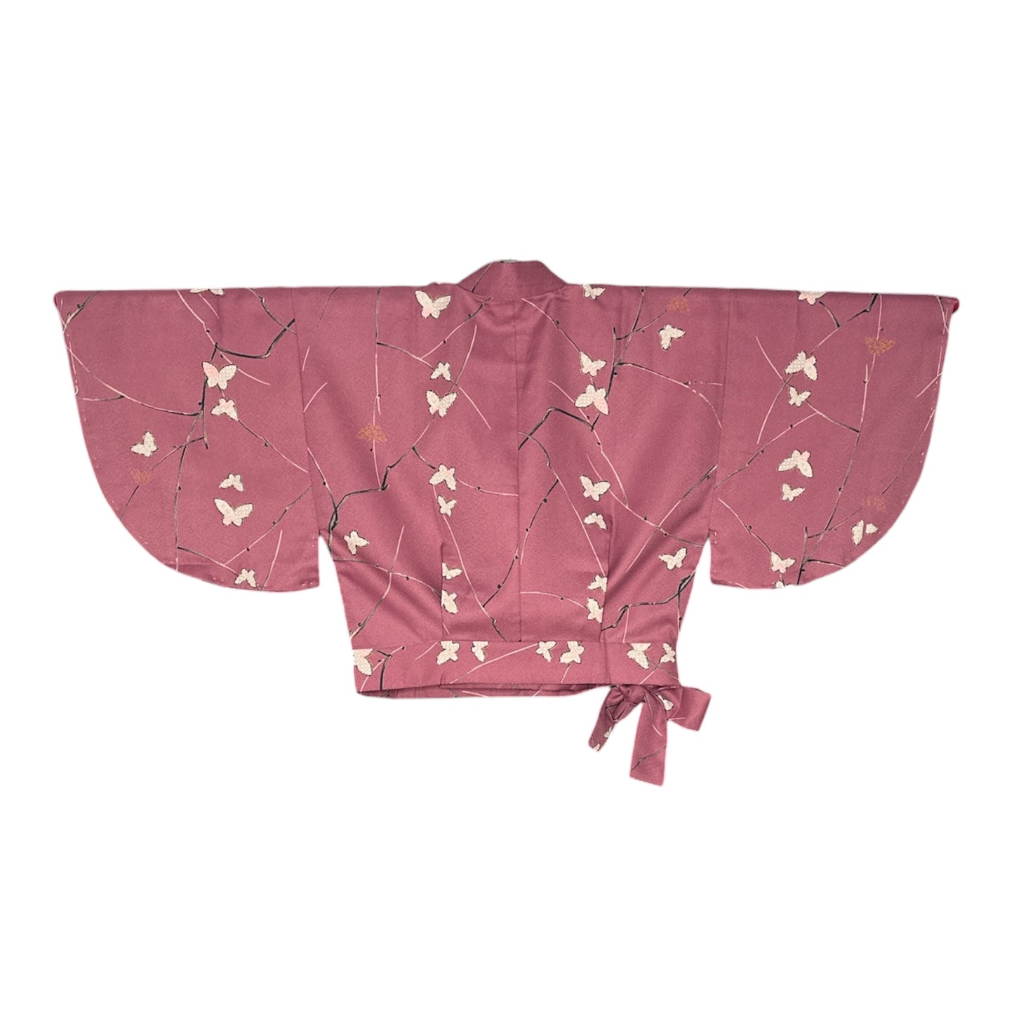 Vintage kaksiosainen kimonosetti – Murrettu roosa perhoskuvio