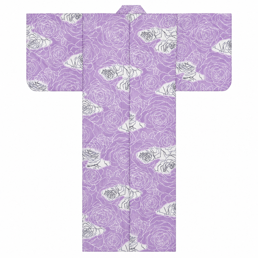 Yukata Lavandă Trandafir cu Detalii Argintii