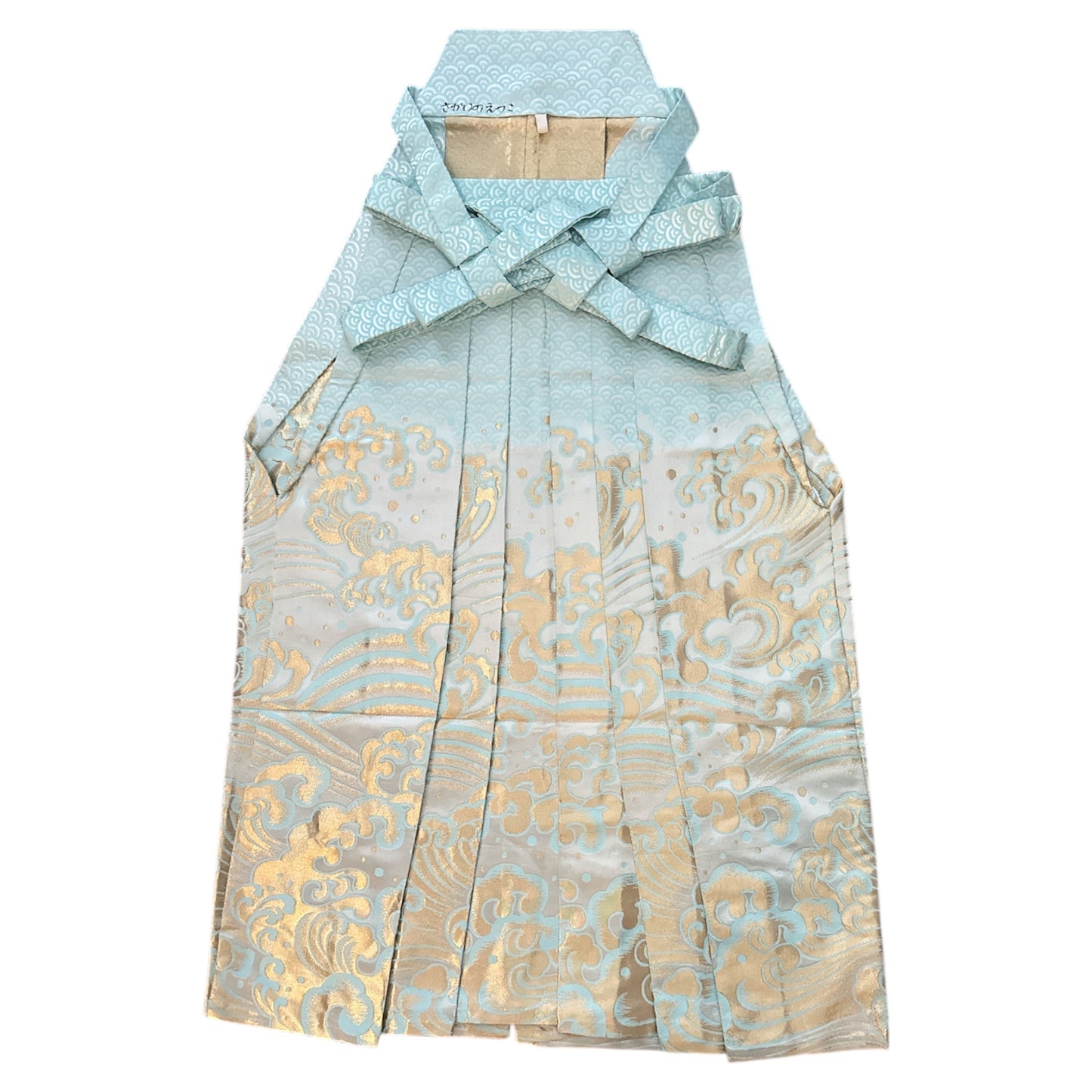 Umanori Hakama | Light Blue Seigaiha Pattern & Gold Waves