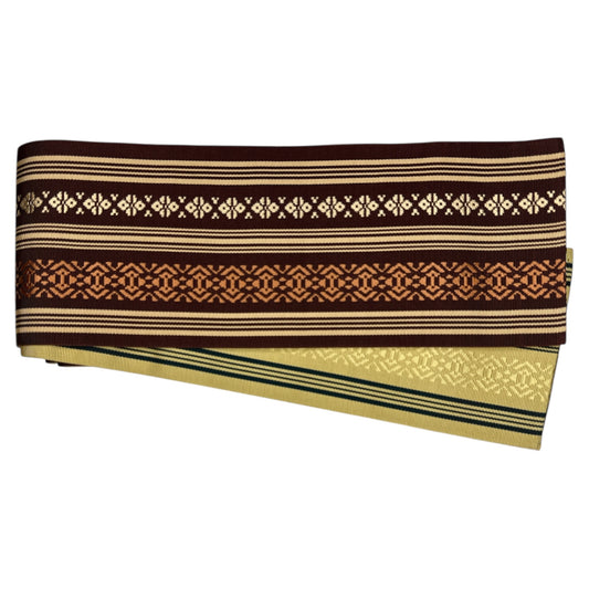 Brown-Red / Yellow Reversible Kaku Haba Obi