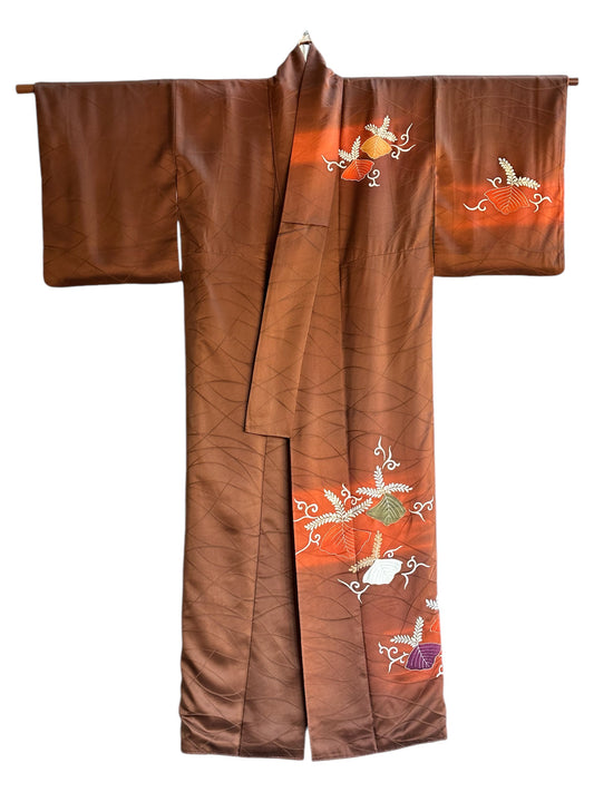 Vintage Brown and Orange Tsukesage Kimono