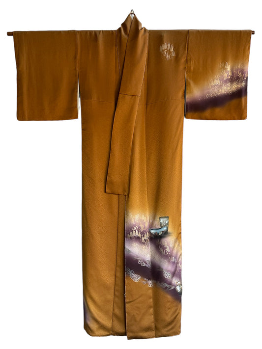 Brown Tsukesage Kimono with  Yuzen Details