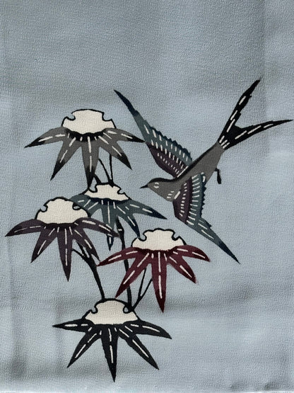 Soft Grey Kimono with Birds&Flowers