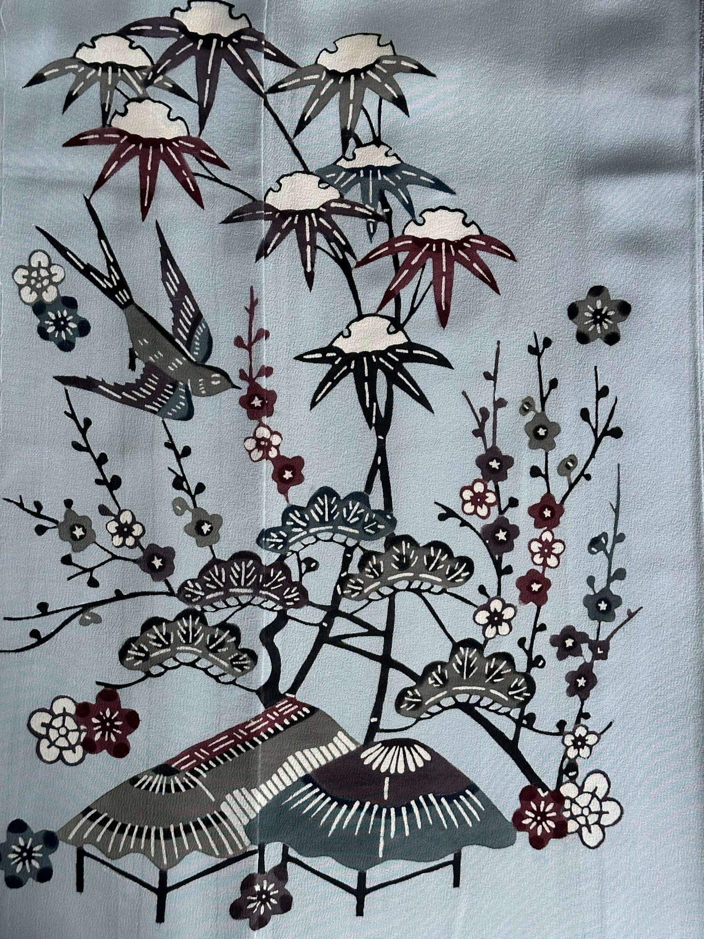 Soft Grey Kimono with Birds&Flowers