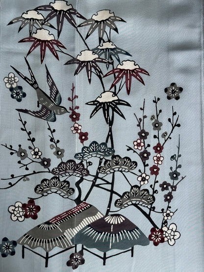 Soft Grey Kimono with Birds&Flowers