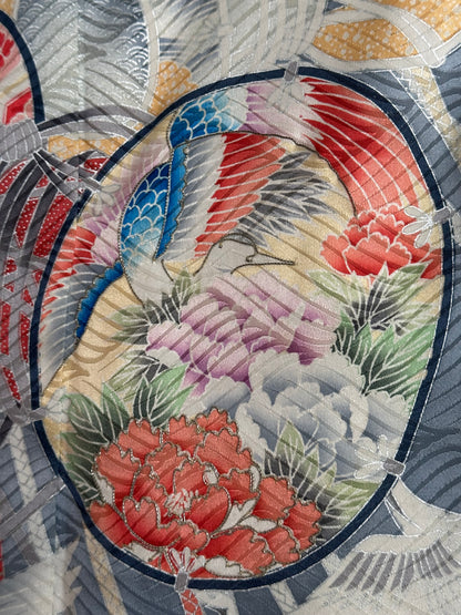 Furisode Kimono with Hand Drums & Cranes