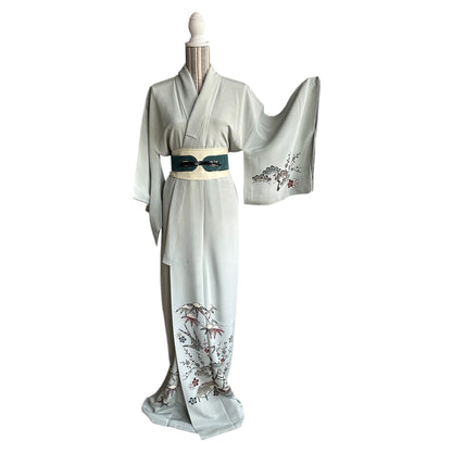 Soft Grey Kimono with Birds&Flowers