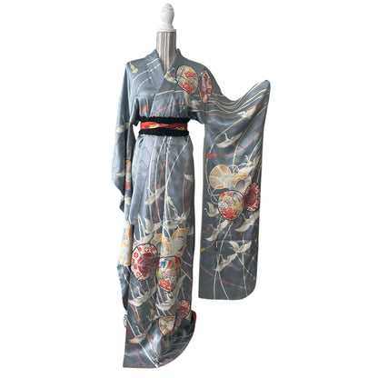 Furisode Kimono with Hand Drums & Cranes