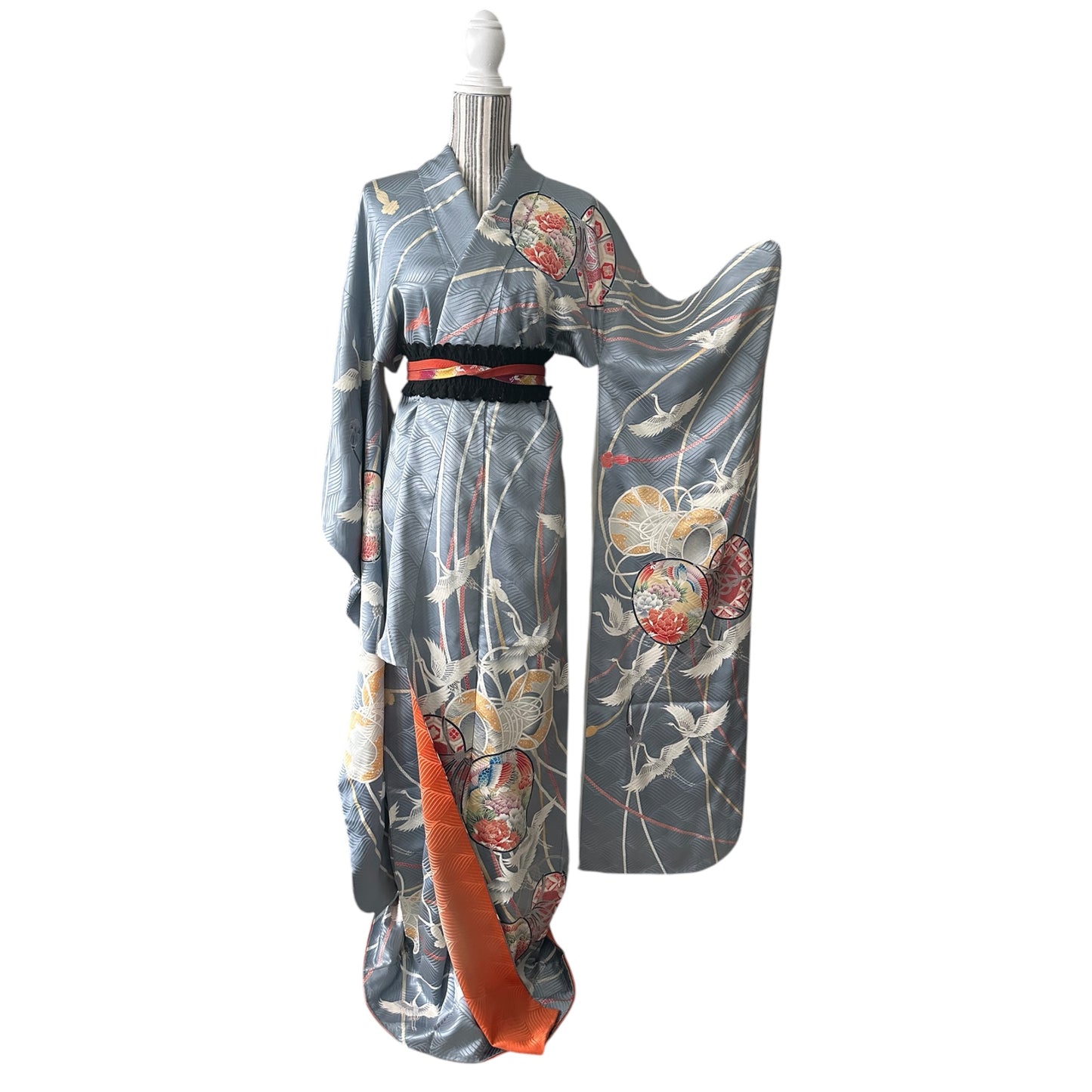 Furisode Kimono with Hand Drums & Cranes