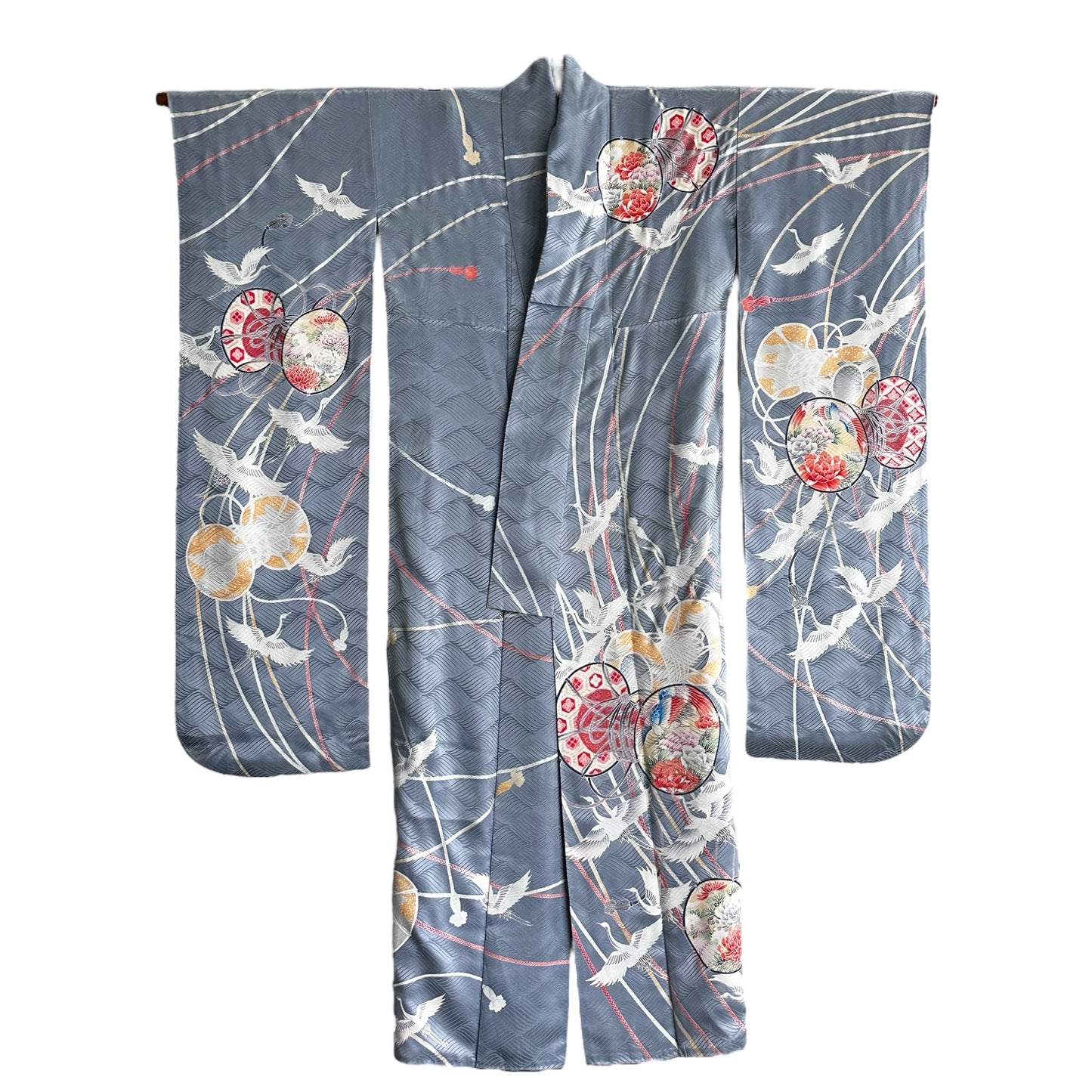 Furisode Kimono with Hand Drums & Cranes