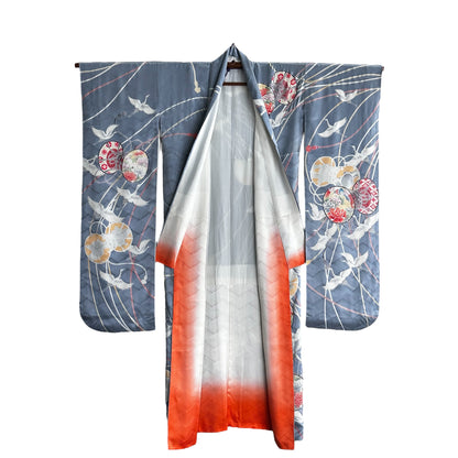 Furisode Kimono with Hand Drums & Cranes