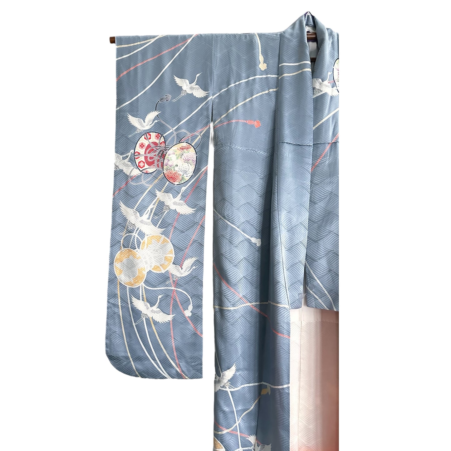 Furisode Kimono with Hand Drums & Cranes