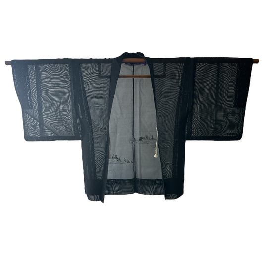 Black Raw Silk Summer Haori