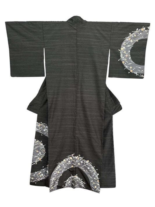 Pongee Silk Ruskea Tsukesage Kimono
