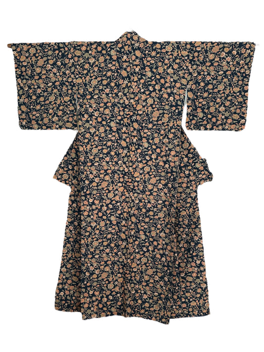 Kimono Komon Floral Albastru Indigo